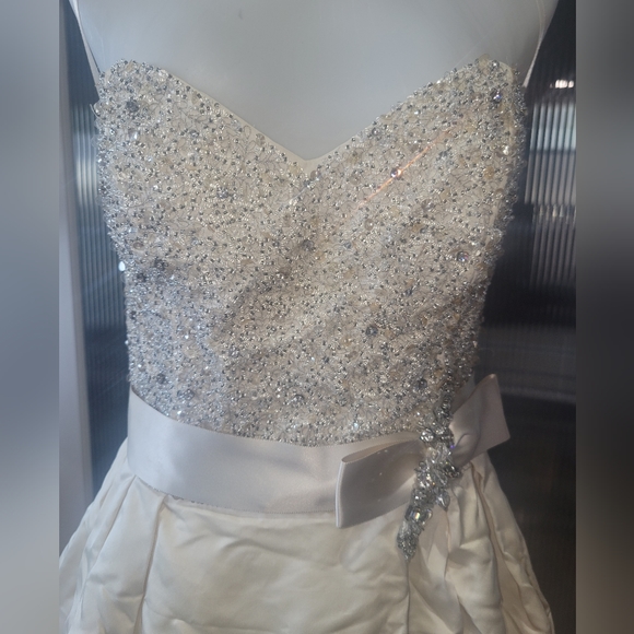 Strapless Beaded Champagne Wedding Gown - Picture 4 of 11